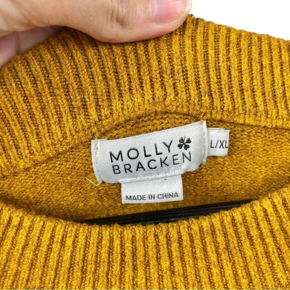 ** Molly Bracken Mustard Crew Neck Sweater w/ Velvet Arm Tie Detailing Size L/XL - Picture 7 of 8